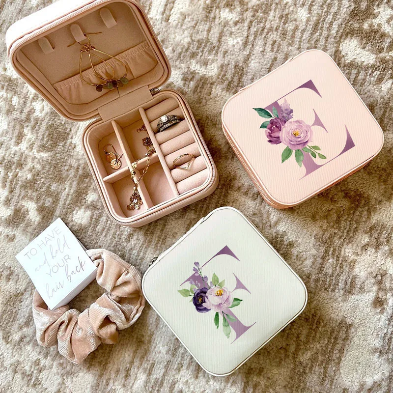 Travel Jewellery & Accessories Organiser - Paarse letters sieradendoos huwelijkscadeau bruidsmeisje bruidsmeisje
