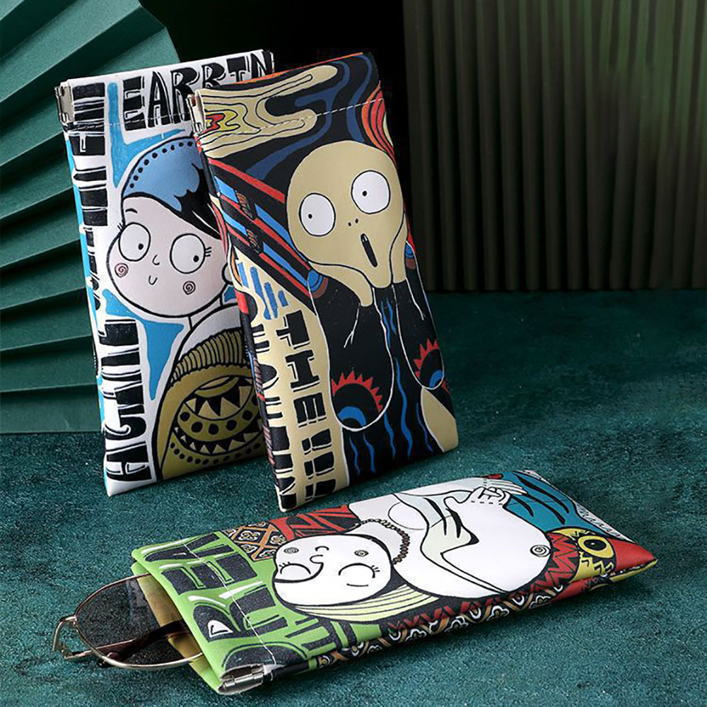 Travel Accessories Pouch For Men - Cartoon zonnebrillenkoker PU-leer Artistiek Graffiti Brillenzakje