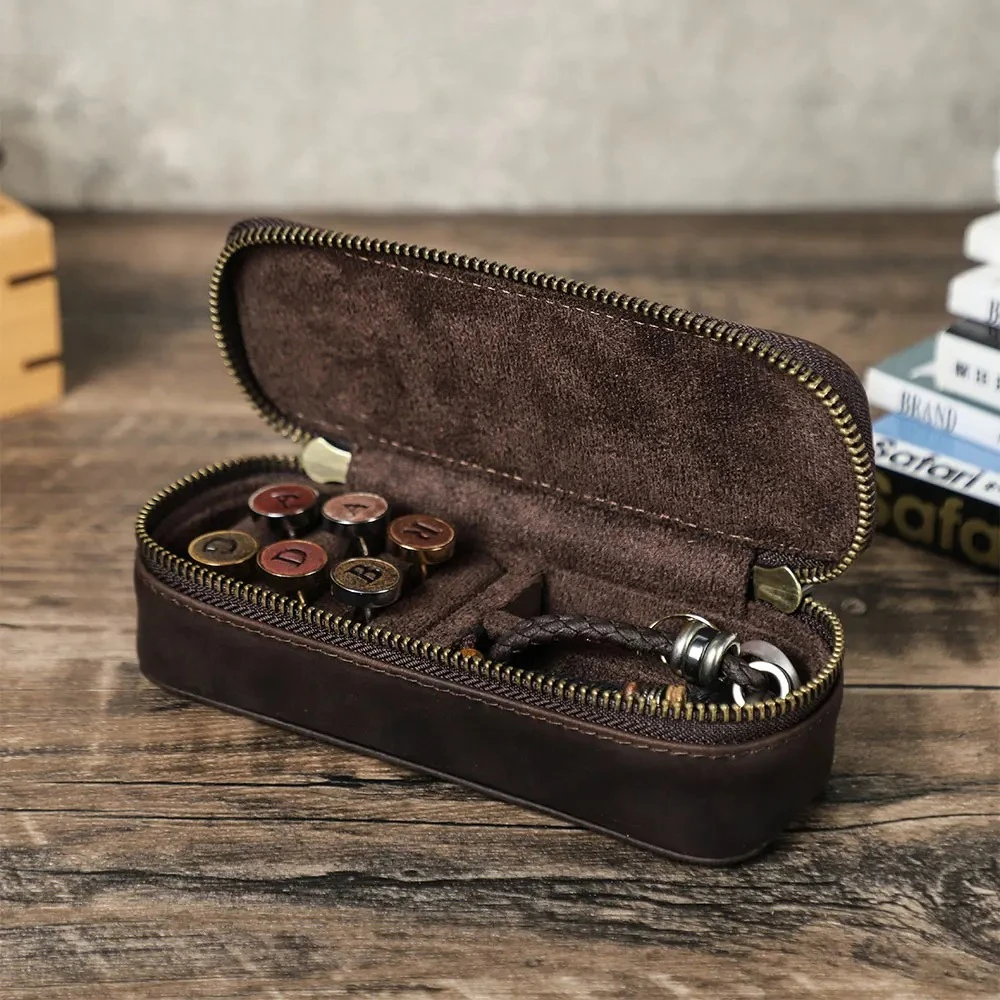 Travel Jewellery & Accessories Organiser - Vintage Echt Lederen Draagbare Manchetknopen- of