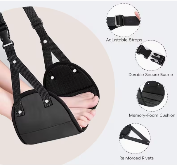 Travel Accessories Long Haul - Verstelbare voetensteun met draagbare voethangmat, beensteunriem,