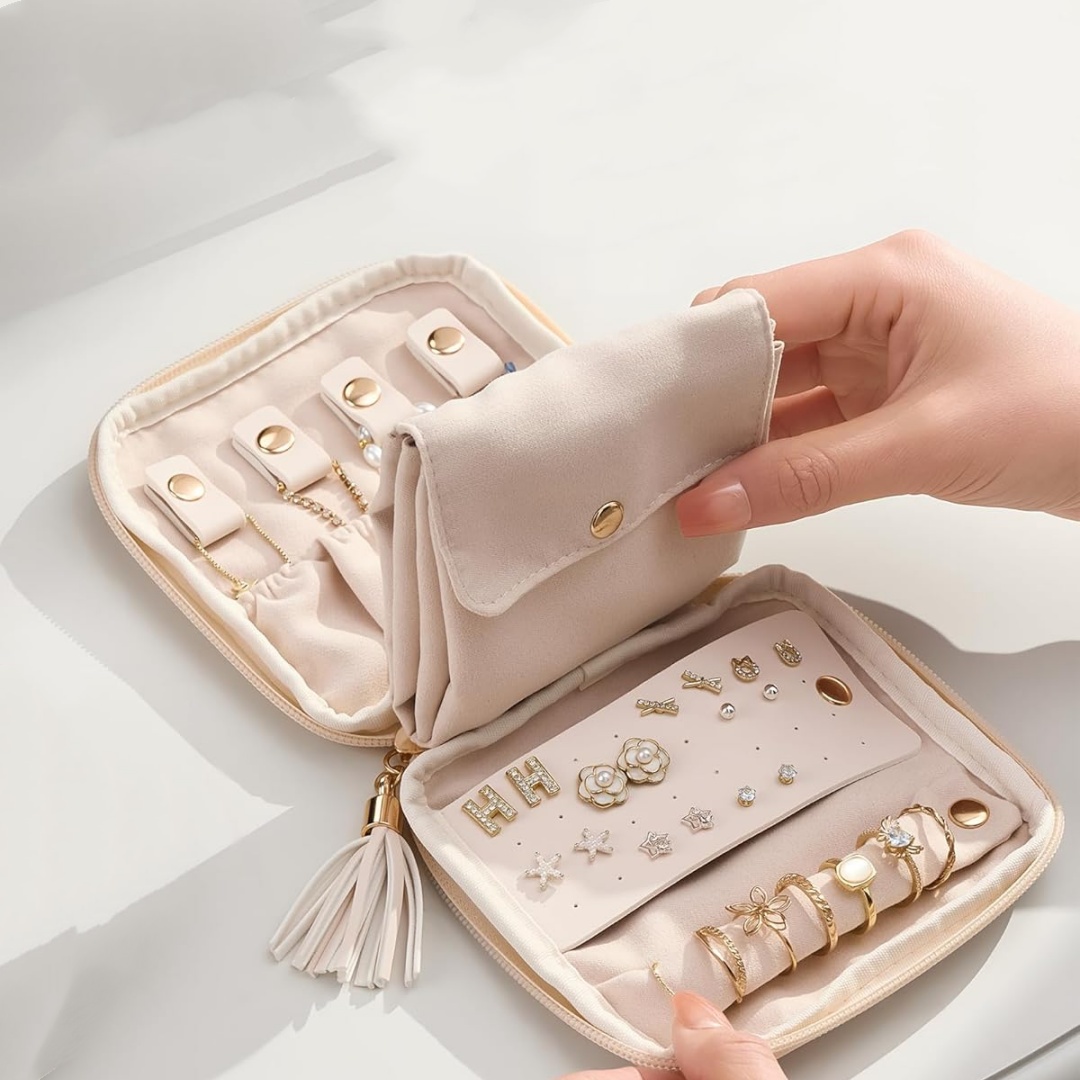 Travel Jewellery & Accessories Organiser - Zachte sieradendoos-organizer, draagbaar sieradenzakje, meerlaagse opbergtas