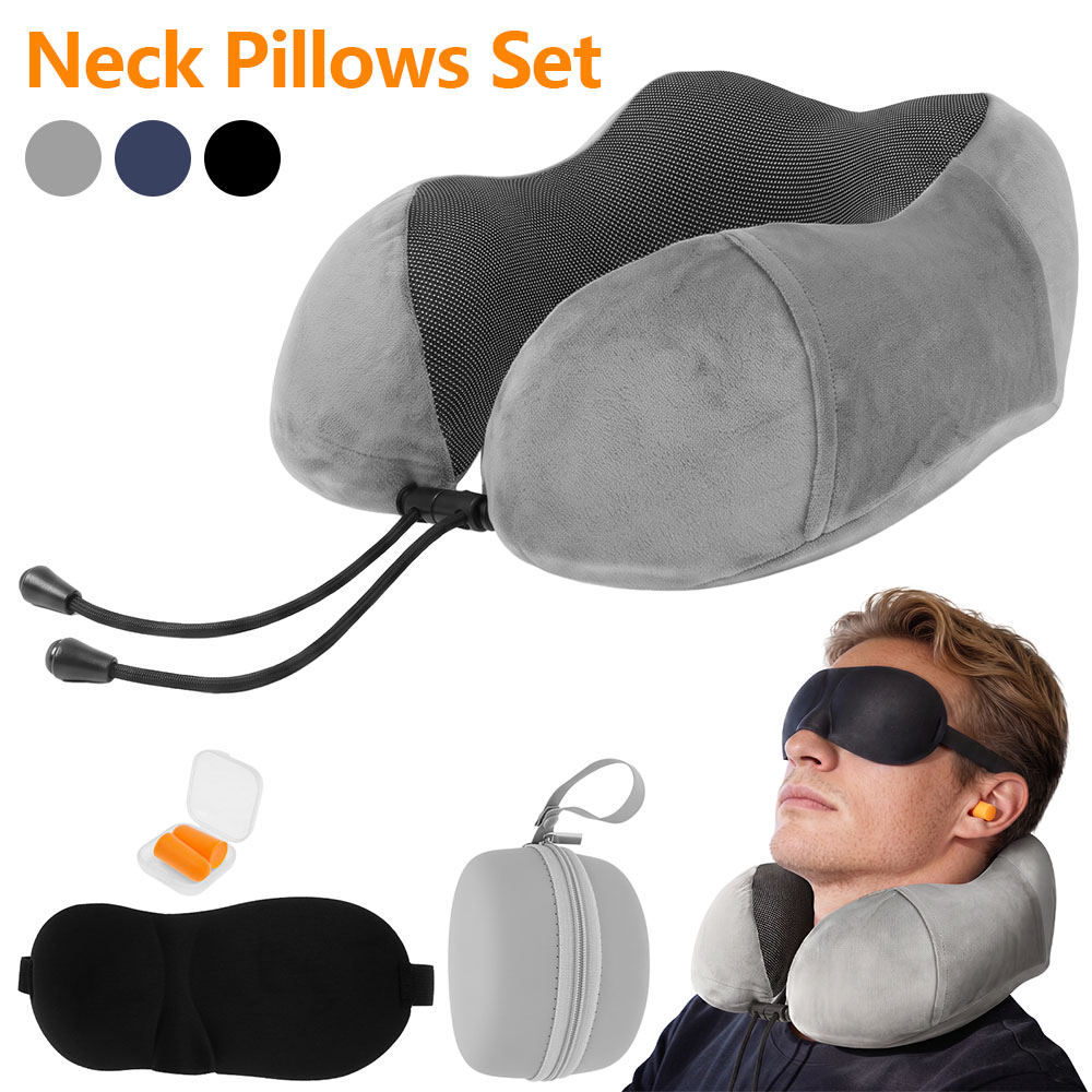 Earplug Set Foam - U-vormige traagschuim nekkussens vliegtuigkussenset met oogmasker