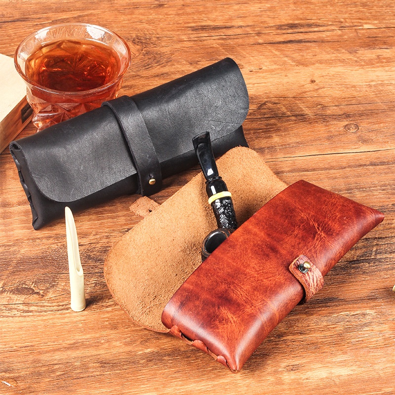 Travel Accessories Pouch For Men - Vintage koeienleren pijptas, handzame tabakspijp opbergtas,