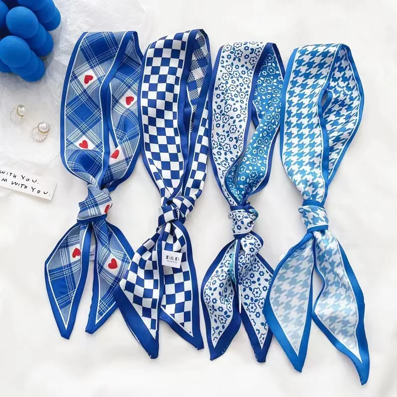 Travel Accessories Neck - Klein blauwe zijden sjaal nieuwe schaakbordhoofdband